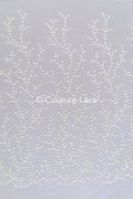 Fine bridal lace with small flowers and pearls – Handmade bridal fabric embroidery // L25-842