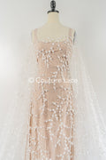 Fine bridal lace with small flowers and pearls – Handmade bridal fabric embroidery // L25-842