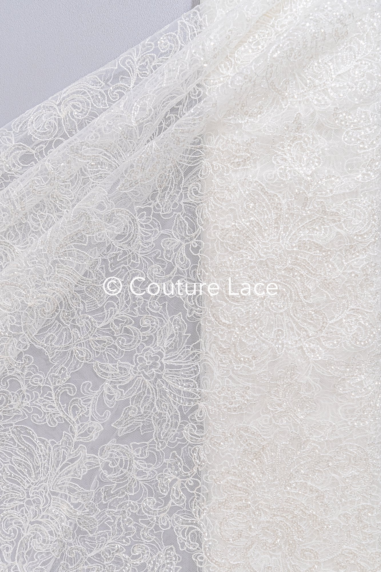 Fine sequin lace off-white/ soft French tulle fabric/ French bridal lace// L17-029