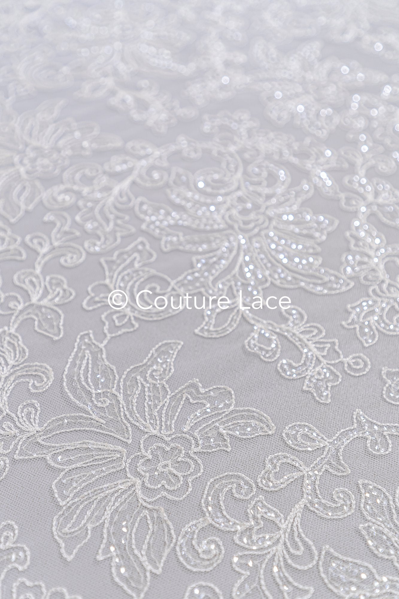 Fine sequin lace off-white/ soft French tulle fabric/ French bridal lace// L17-029