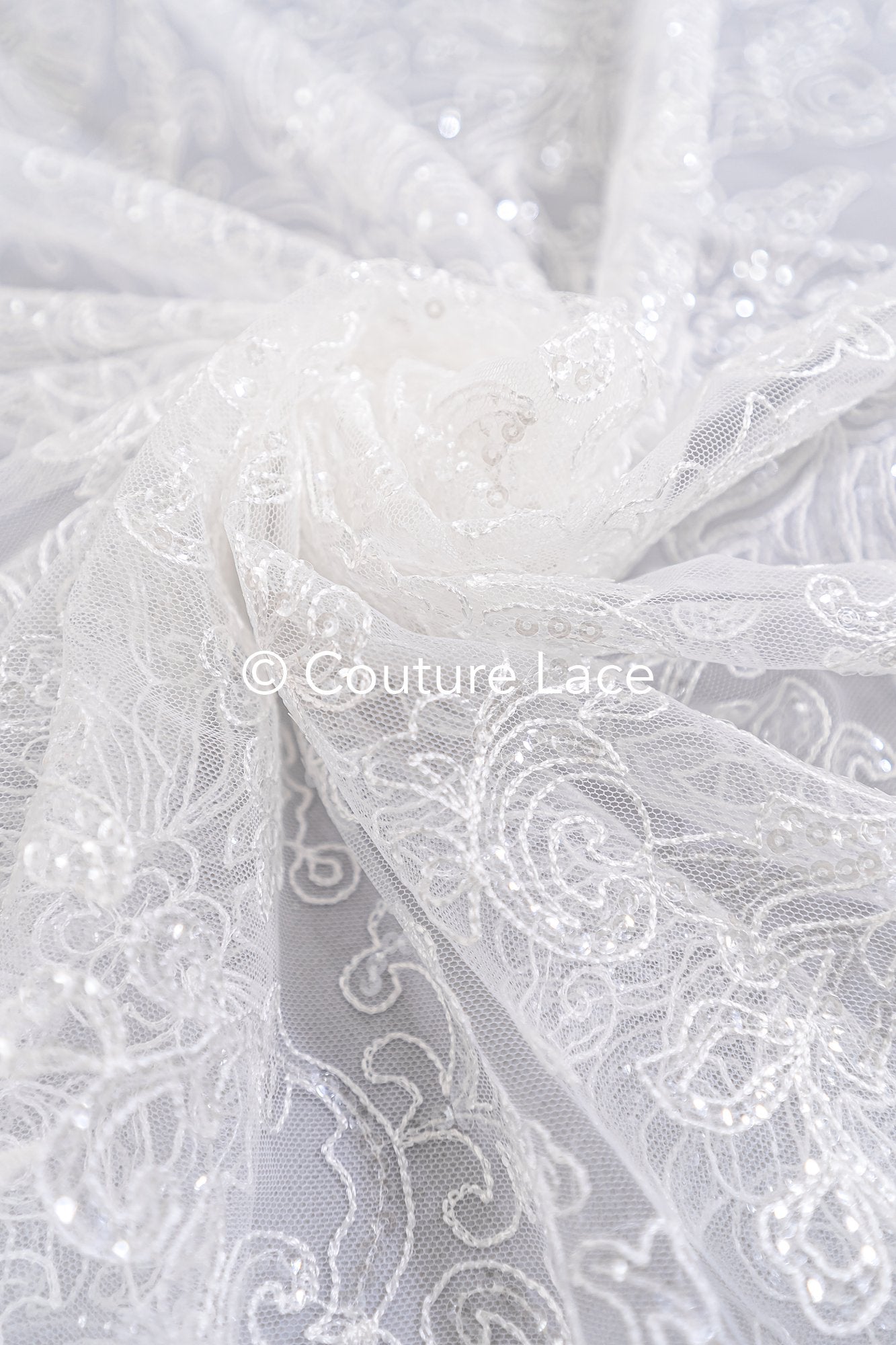 Fine sequin lace off-white/ soft French tulle fabric/ French bridal lace// L17-029