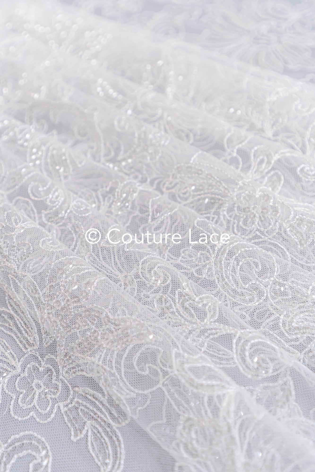 Fine sequin lace off-white/ soft French tulle fabric/ French bridal lace// L17-029