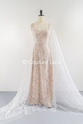 Fine sequin lace off-white/ soft French tulle fabric/ French bridal lace// L17-029
