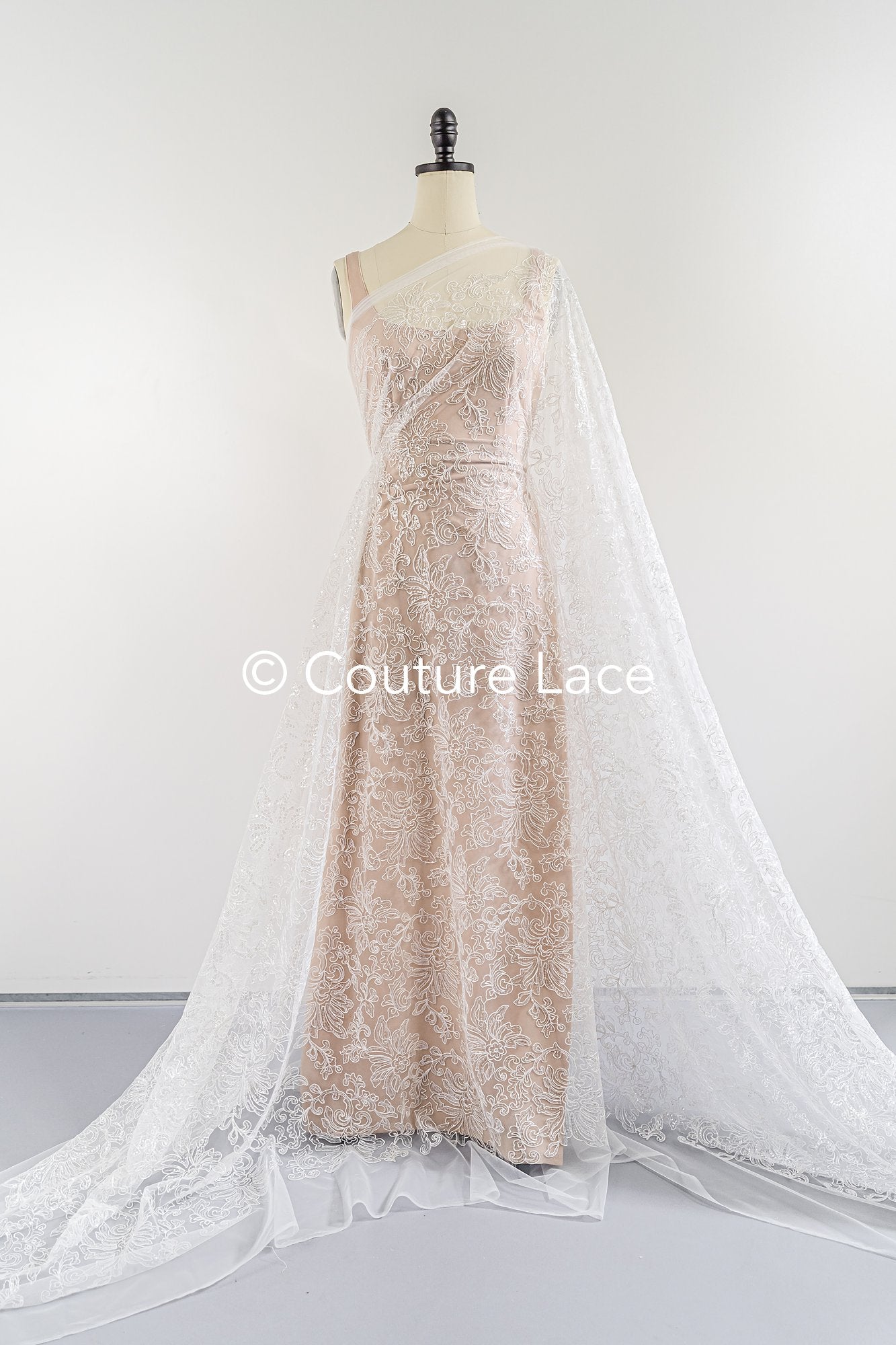 Fine sequin lace off-white/ soft French tulle fabric/ French bridal lace// L17-029