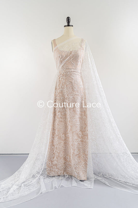 Fine sequin lace off-white/ soft French tulle fabric/ French bridal lace// L17-029