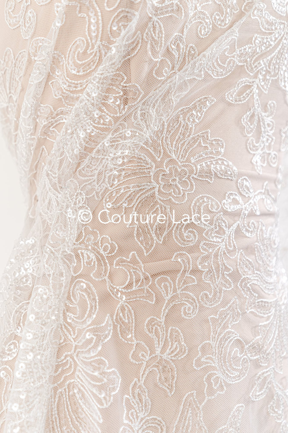 Fine sequin lace off-white/ soft French tulle fabric/ French bridal lace// L17-029