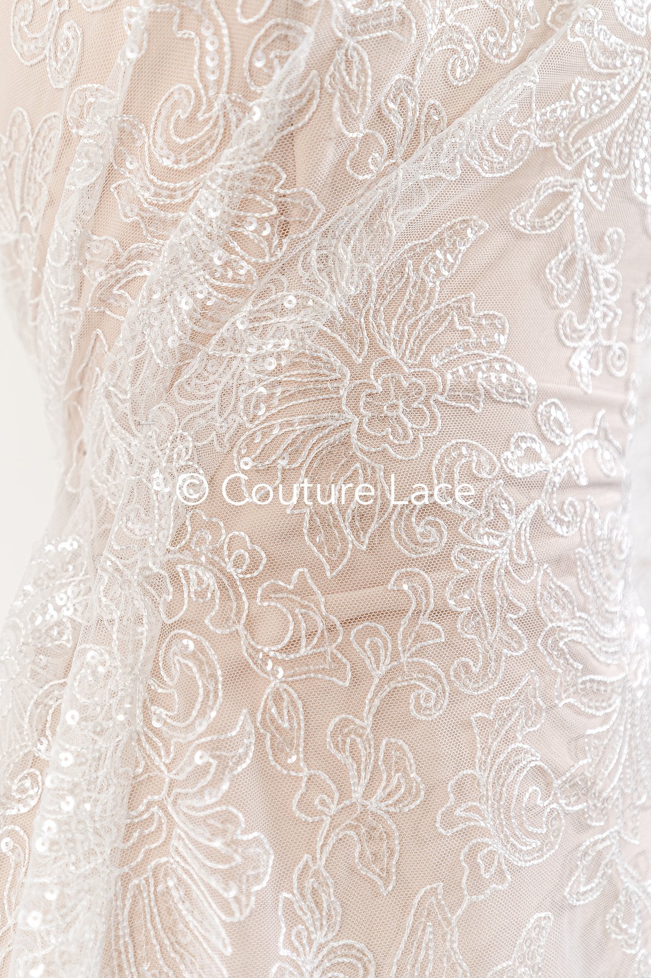 Fine sequin lace off-white/ soft French tulle fabric/ French bridal lace// L17-029