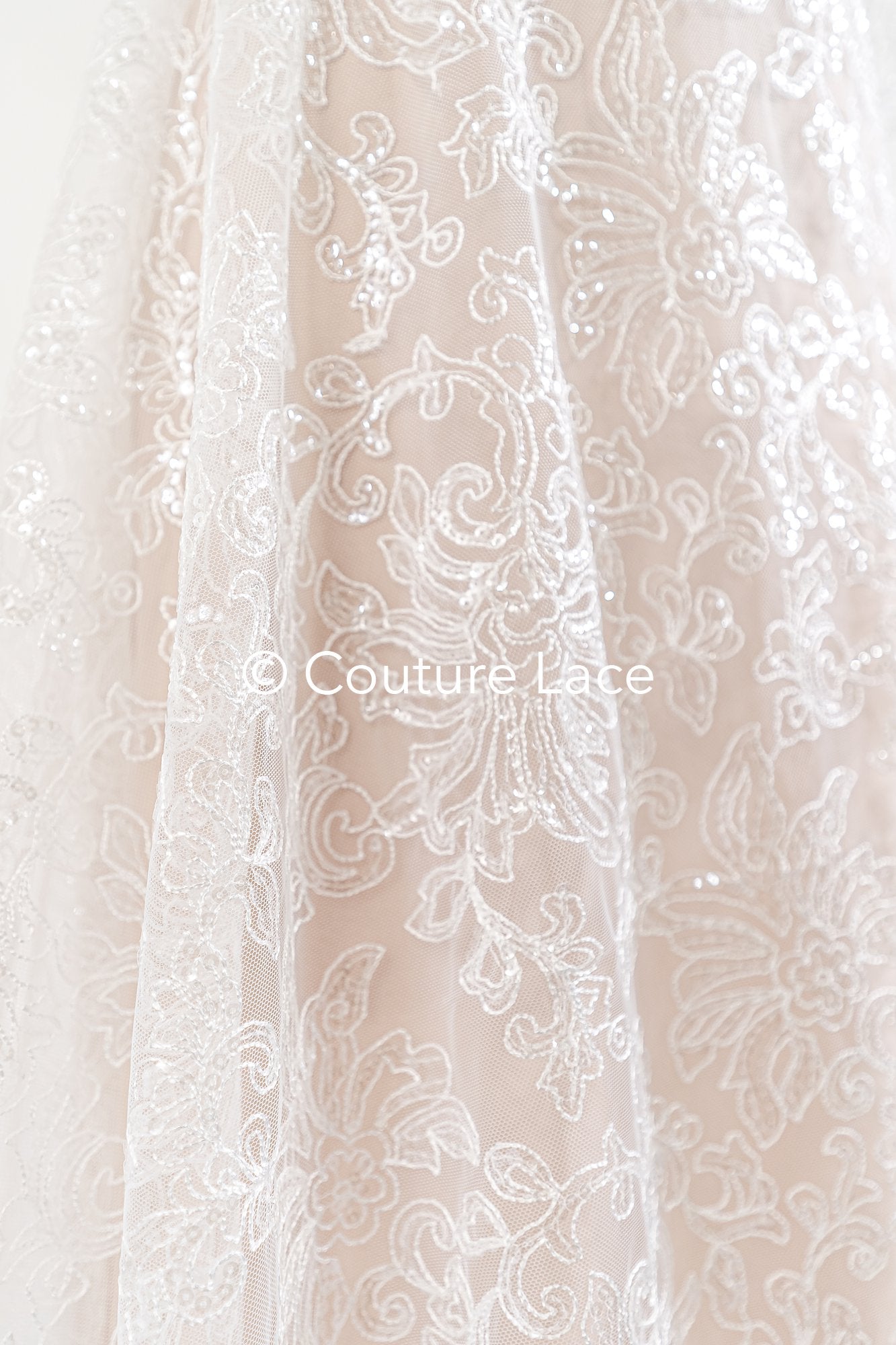Fine sequin lace off-white/ soft French tulle fabric/ French bridal lace// L17-029