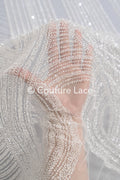 0.9y - Handbestickte Brautspitze/ Perlenspitzenstoff/ Couture Hochzeitskleidspitze/ Designer Couture Spitze/ L21-129N