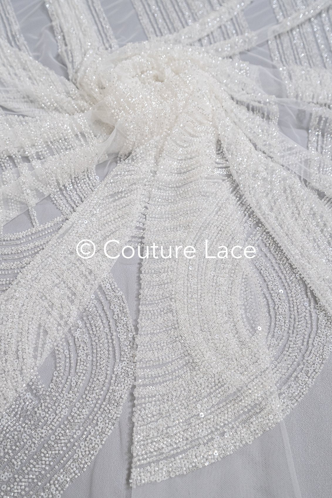 0.9y - Handbestickte Brautspitze/ Perlenspitzenstoff/ Couture Hochzeitskleidspitze/ Designer Couture Spitze/ L21-129N