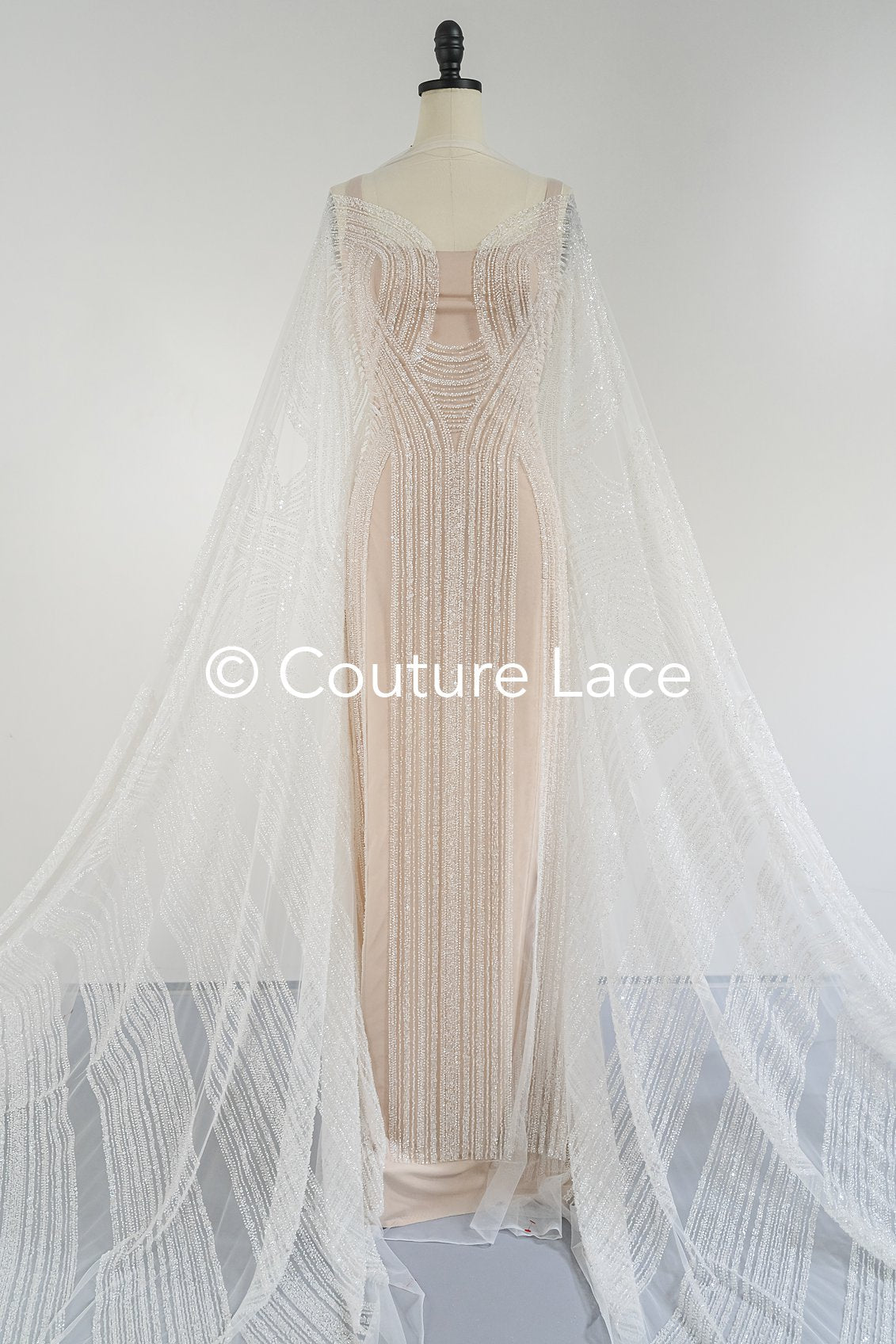 0.9y - Handbestickte Brautspitze/ Perlenspitzenstoff/ Couture Hochzeitskleidspitze/ Designer Couture Spitze/ L21-129N