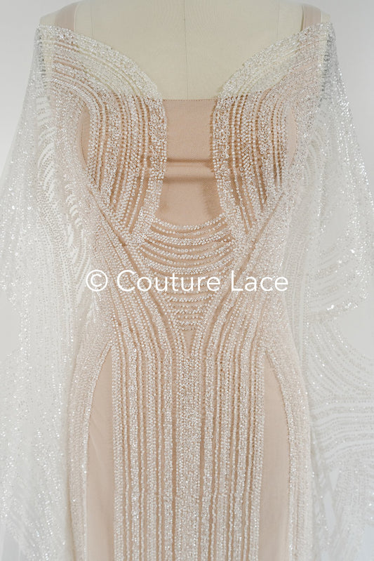 0.9y - Handbestickte Brautspitze/ Perlenspitzenstoff/ Couture Hochzeitskleidspitze/ Designer Couture Spitze/ L21-129N