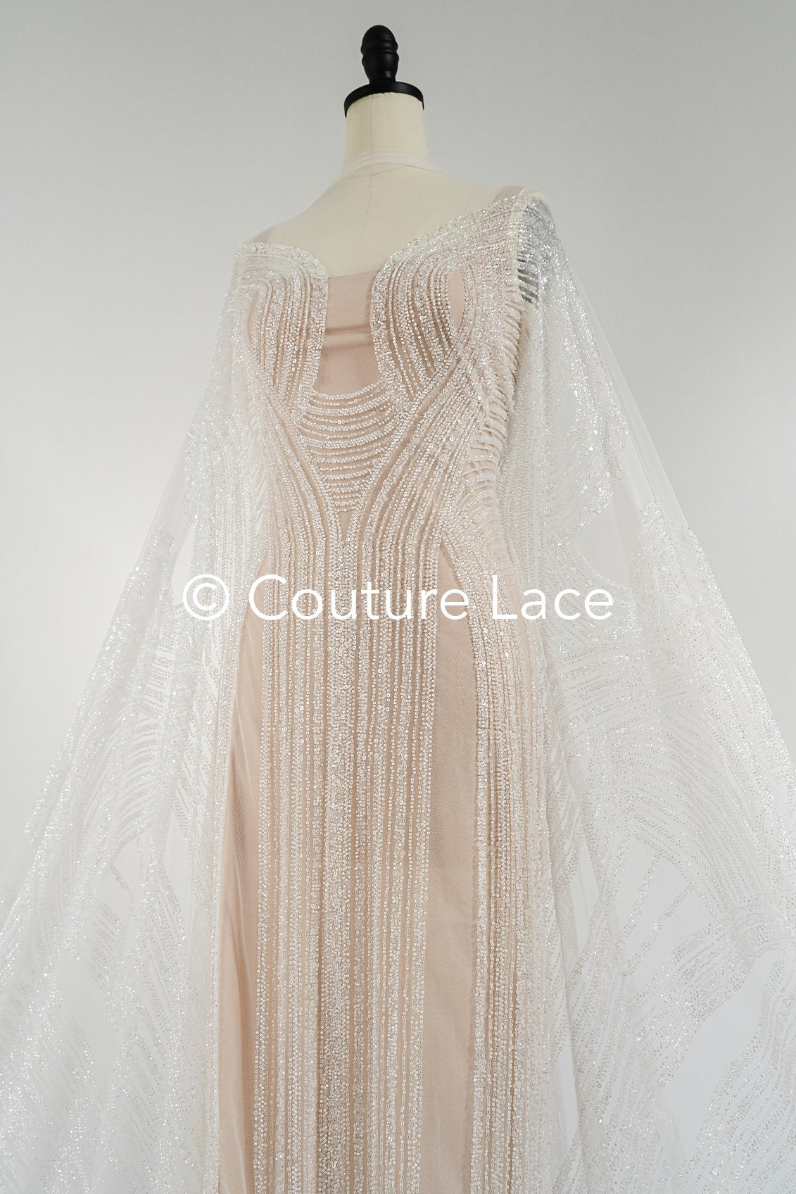 0.9y - Handbestickte Brautspitze/ Perlenspitzenstoff/ Couture Hochzeitskleidspitze/ Designer Couture Spitze/ L21-129N