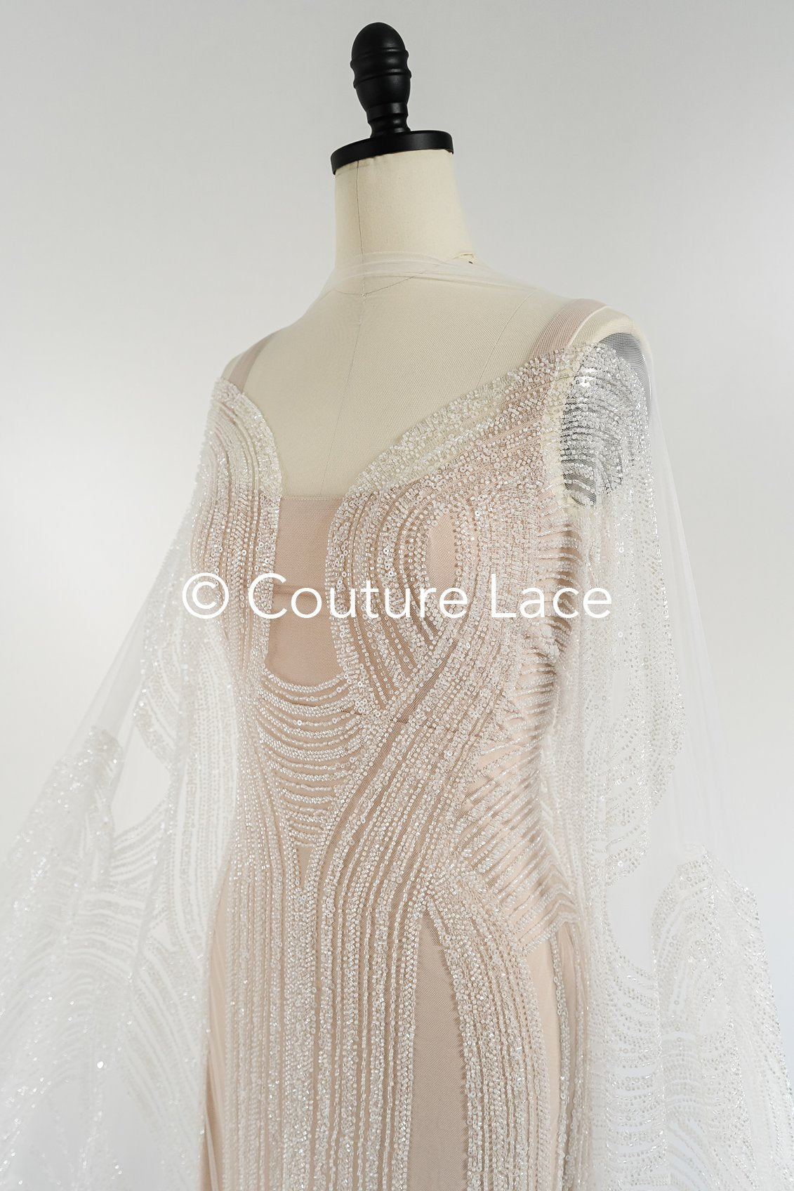0.9y - Handbestickte Brautspitze/ Perlenspitzenstoff/ Couture Hochzeitskleidspitze/ Designer Couture Spitze/ L21-129N
