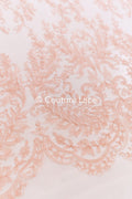 Super romantisch weich-pfirsich Braut Spitzenstoff mit verschnörkelt-floralem filigranem Muster, weicher Rosé Spitzenstoff, Dessous Spitze// L21-412PH