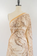 Rose Gold Spitze mit Perlen/ perlenbesetzter Couture Spitzenstoff/ kupfer Spitzenstoff/ Abendkleid Perlen Stoff// L22-488