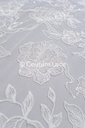 Floral bridal lace off-white/ bridal lace with pearls &amp; sequins/ bridal lace fabric/ floral wedding lace with sequins/ couture lace// L23-578