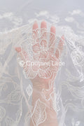 Floral bridal lace off-white/ bridal lace with pearls &amp; sequins/ bridal lace fabric/ floral wedding lace with sequins/ couture lace// L23-578