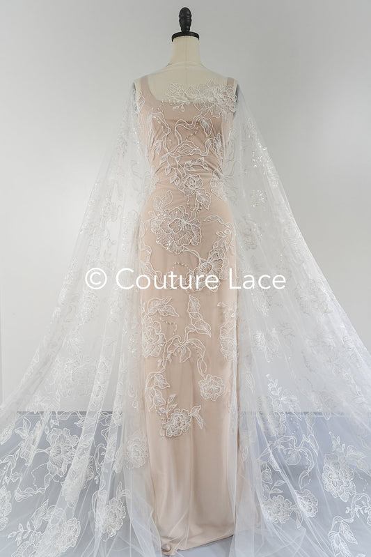 Floral bridal lace off-white/ bridal lace with pearls &amp; sequins/ bridal lace fabric/ floral wedding lace with sequins/ couture lace// L23-578