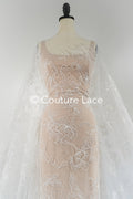 Floral bridal lace off-white/ bridal lace with pearls &amp; sequins/ bridal lace fabric/ floral wedding lace with sequins/ couture lace// L23-578