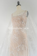 Floral bridal lace off-white/ bridal lace with pearls &amp; sequins/ bridal lace fabric/ floral wedding lace with sequins/ couture lace// L23-578