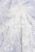 Braut Spitzenstoff mit Perlen / Off-White Braut Spitze/ bestickte Hochzeit Spitze/ Couture Spitze/ L24-676