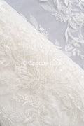 Braut Spitzenstoff mit Perlen / Off-White Braut Spitze/ bestickte Hochzeit Spitze/ Couture Spitze/ L24-676