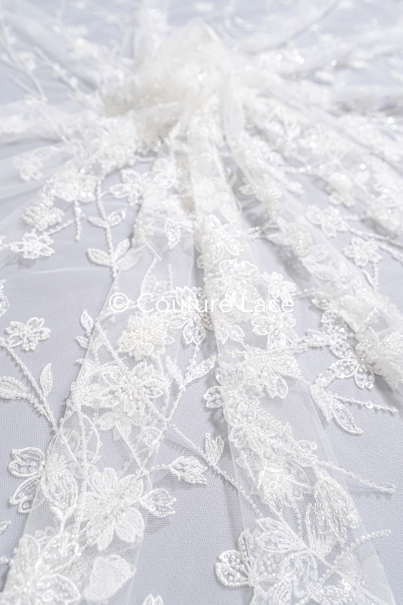 pearl lace fabric/ couture lace fabric/ floral bridal lace fabric/ pearl lace fabric// L24-679