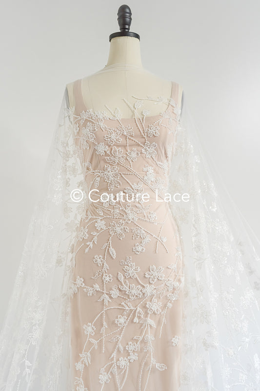 Perlen-Spitzenstoff/ Couture-Spitzenstoff/ floraler Braut-Spitzenstoff/ Perlen-Spitzenstoff// L24-679