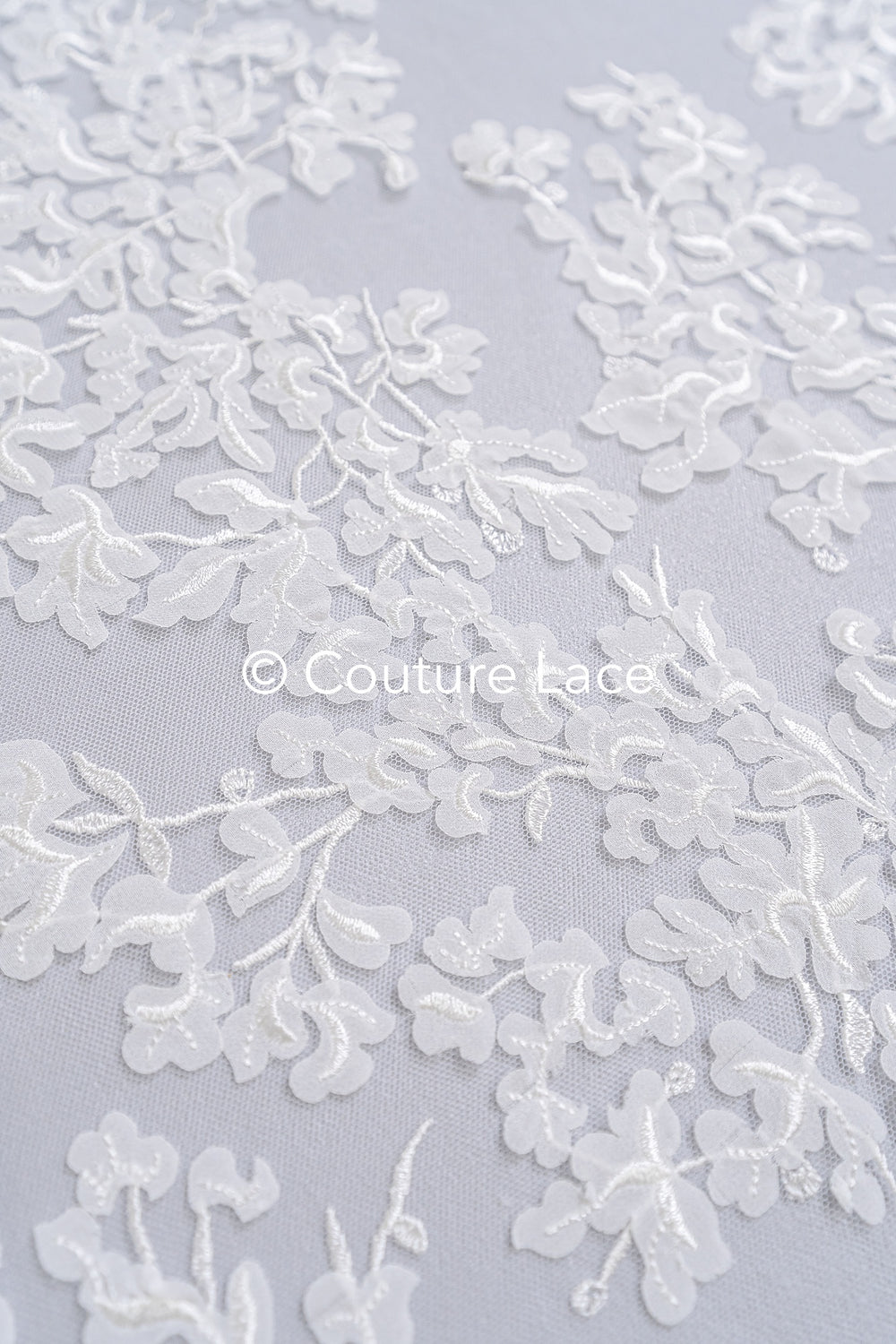 Floral bridal lace/ Bridal lace fabric/ Off-white bridal lace/ Lace with 3D flowers/ Couture lace/ L24-680