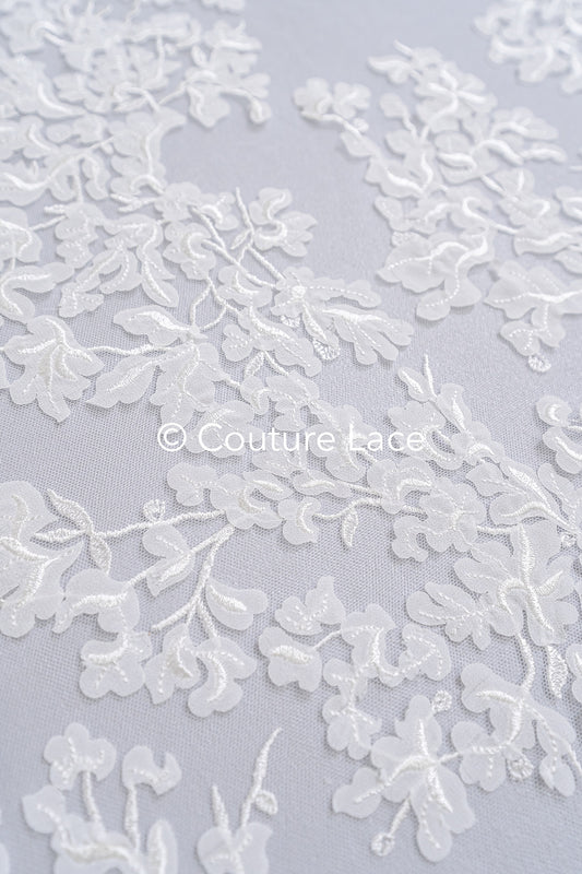 Floral bridal lace/ Bridal lace fabric/ Off-white bridal lace/ Lace with 3D flowers/ Couture lace/ L24-680