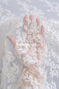 Floral bridal lace/ Bridal lace fabric/ Off-white bridal lace/ Lace with 3D flowers/ Couture lace/ L24-680
