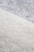 Floral bridal lace/ Bridal lace fabric/ Off-white bridal lace/ Lace with 3D flowers/ Couture lace/ L24-680