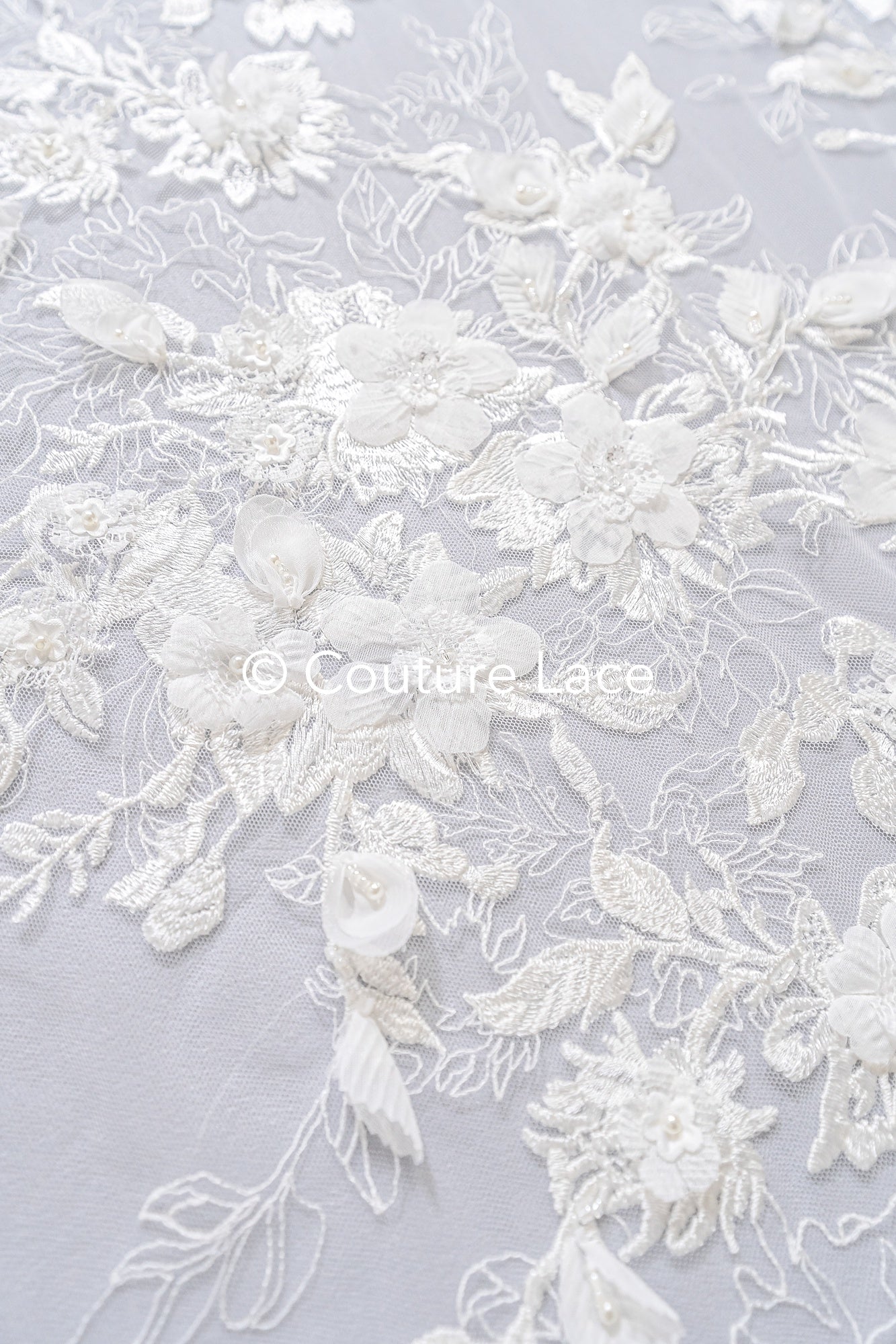 3D Blumen-Spitzenstoff/ Französischer Braut-Spitzenstoff/ Romantischer Blumen-Spitzenstoff mit 3D Blumen/ Hochzeitsspitzenstoff// L24-681