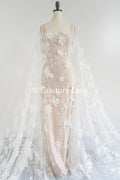 3D flower lace fabric/ French bridal lace fabric/ Romantic floral lace fabric with 3D flowers/ Wedding lace fabric// L24-682