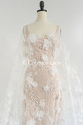 3D flower lace fabric/ French bridal lace fabric/ Romantic floral lace fabric with 3D flowers/ Wedding lace fabric// L24-682