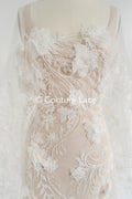 3D flower lace fabric/ French bridal lace fabric/ Romantic floral lace fabric with 3D flowers/ Wedding lace fabric// L24-682