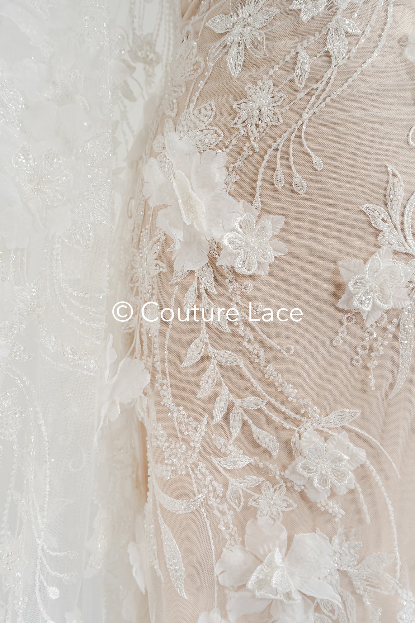 3D flower lace fabric/ French bridal lace fabric/ Romantic floral lace fabric with 3D flowers/ Wedding lace fabric// L24-682