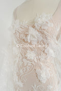 3D flower lace fabric/ French bridal lace fabric/ Romantic floral lace fabric with 3D flowers/ Wedding lace fabric// L24-682