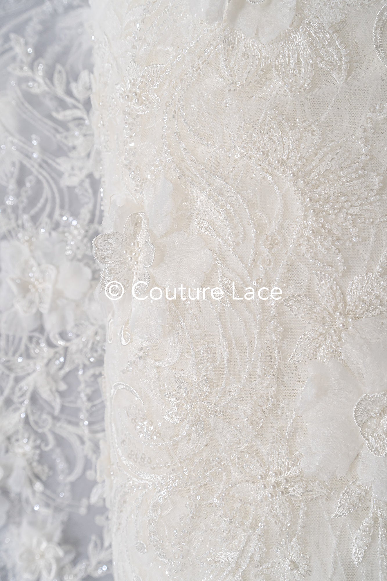 3D flower lace fabric/ French bridal lace fabric/ Romantic floral lace fabric with 3D flowers/ Wedding lace fabric// L24-682