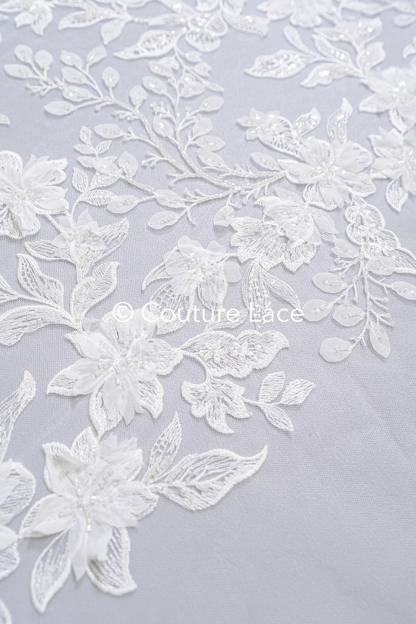 3D Blumen-Spitzenstoff/ Französischer Braut-Spitzenstoff/ Romantischer Blumen-Spitzenstoff mit 3D Blumen/ Hochzeitsspitzenstoff// L24-684