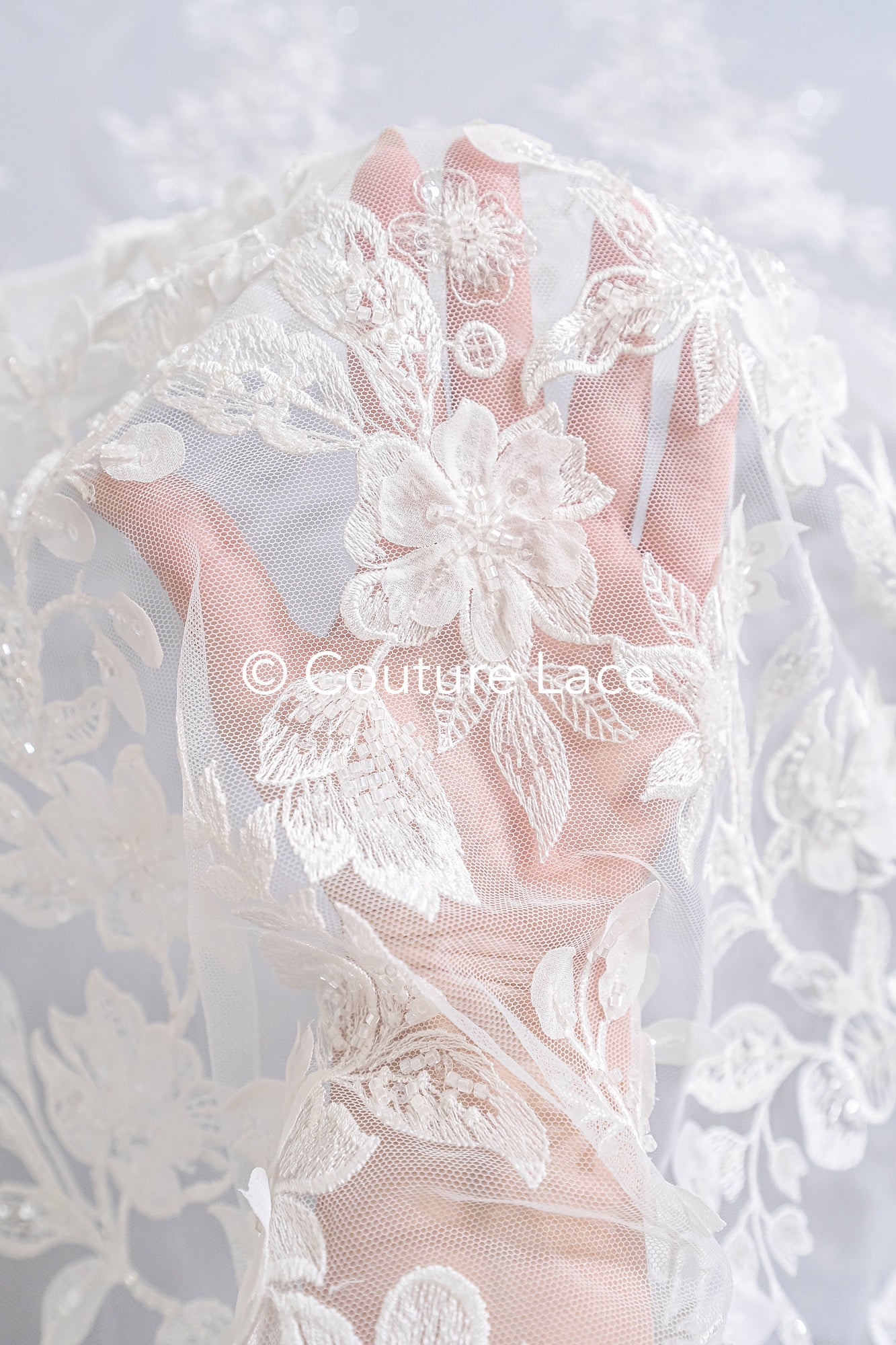 3D Blumen-Spitzenstoff/ Französischer Braut-Spitzenstoff/ Romantischer Blumen-Spitzenstoff mit 3D Blumen/ Hochzeitsspitzenstoff// L24-684