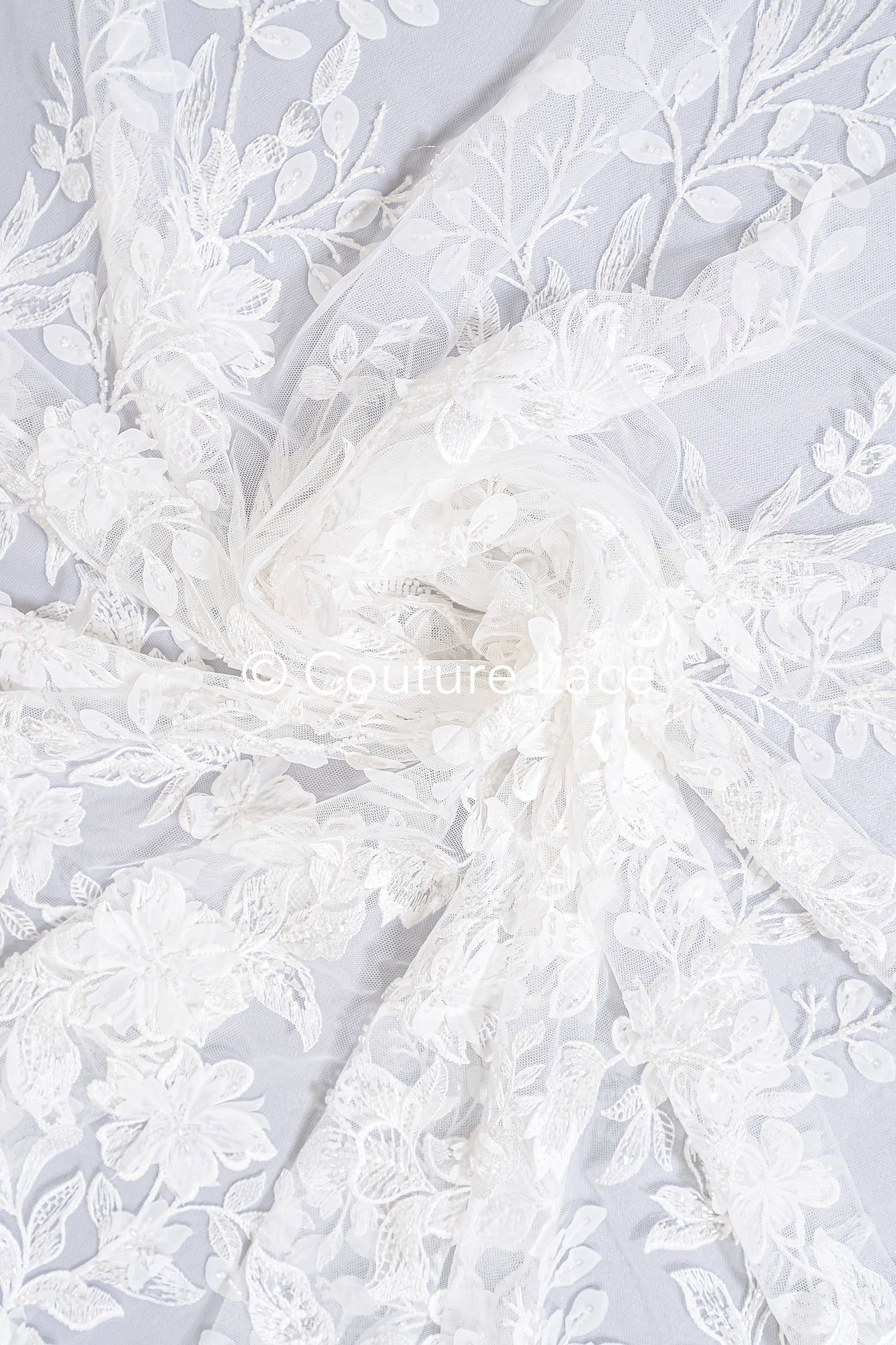 3D Blumen-Spitzenstoff/ Französischer Braut-Spitzenstoff/ Romantischer Blumen-Spitzenstoff mit 3D Blumen/ Hochzeitsspitzenstoff// L24-684