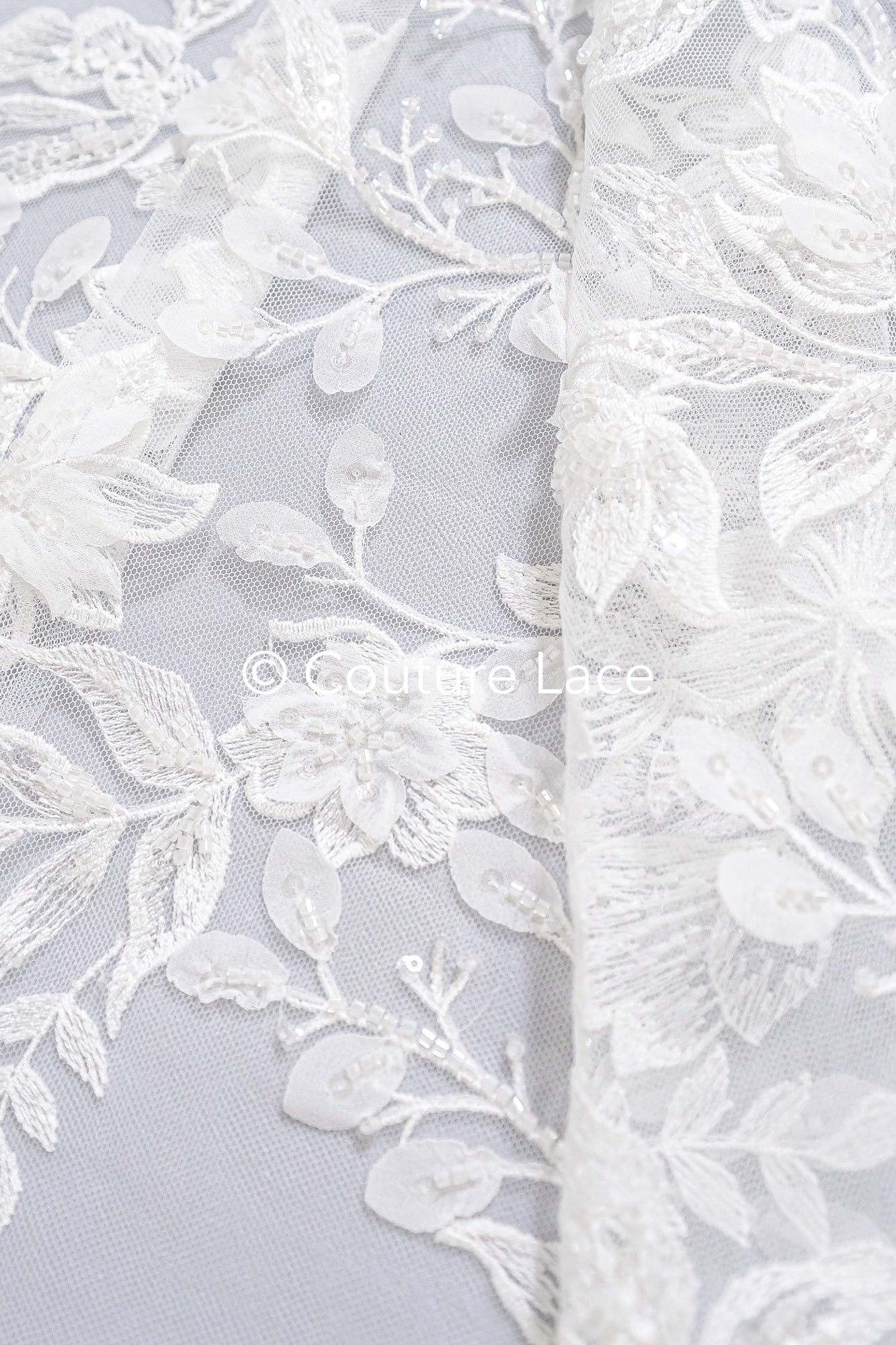 3D Blumen-Spitzenstoff/ Französischer Braut-Spitzenstoff/ Romantischer Blumen-Spitzenstoff mit 3D Blumen/ Hochzeitsspitzenstoff// L24-684
