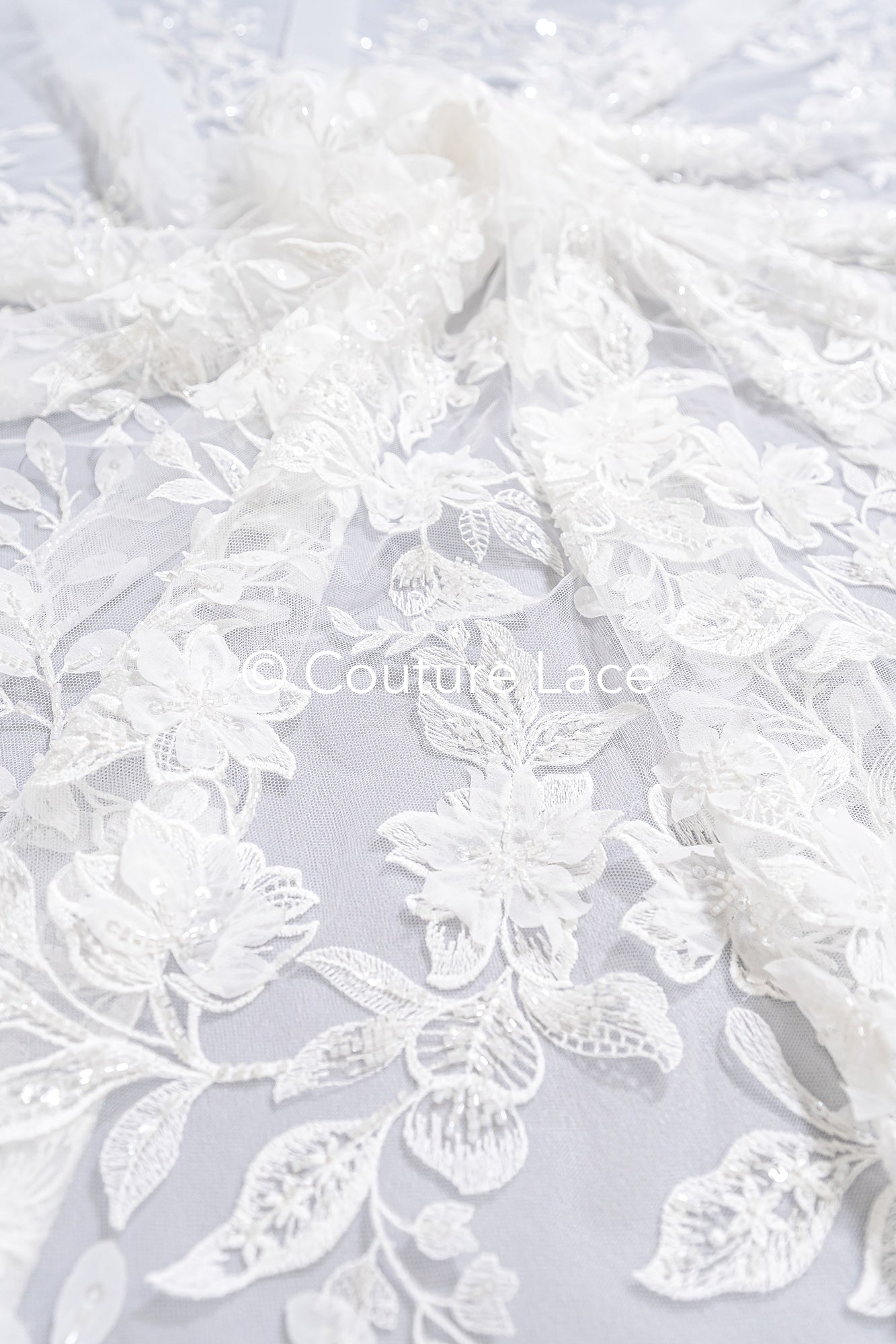 3D Blumen-Spitzenstoff/ Französischer Braut-Spitzenstoff/ Romantischer Blumen-Spitzenstoff mit 3D Blumen/ Hochzeitsspitzenstoff// L24-684