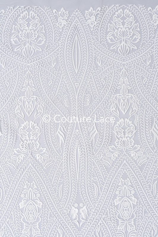 Floral bridal lace/ bridal lace fabric/ off-white bridal lace/ embroidered wedding lace/ couture lace/ L24-685