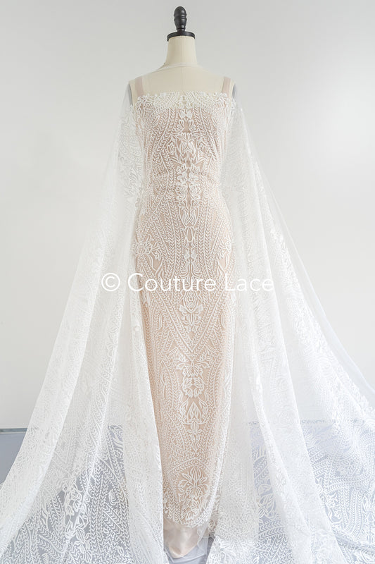 Floral bridal lace/ bridal lace fabric/ off-white bridal lace/ embroidered wedding lace/ couture lace/ L24-685