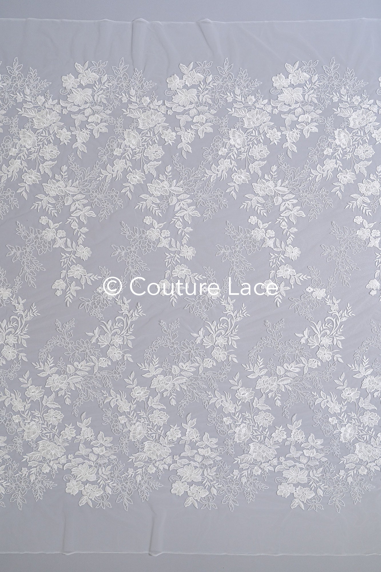 Floral Bridal Lace/ Bridal Lace Fabric/ Off-White Bridal Lace/ Embroidered Wedding Lace/ Couture Lace/ L24-688