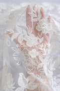 Floral Bridal Lace/ Bridal Lace Fabric/ Off-White Bridal Lace/ Embroidered Wedding Lace/ Couture Lace/ L24-688