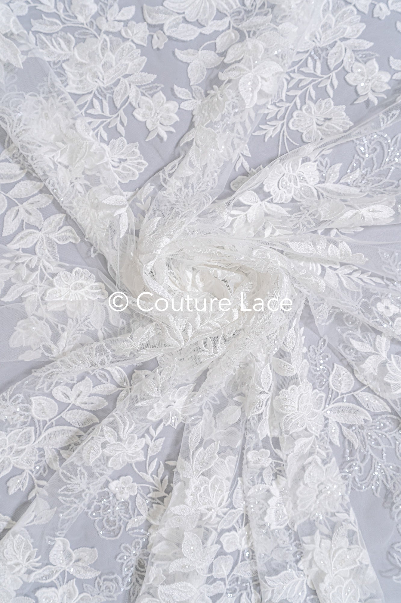 Floral Bridal Lace/ Bridal Lace Fabric/ Off-White Bridal Lace/ Embroidered Wedding Lace/ Couture Lace/ L24-688